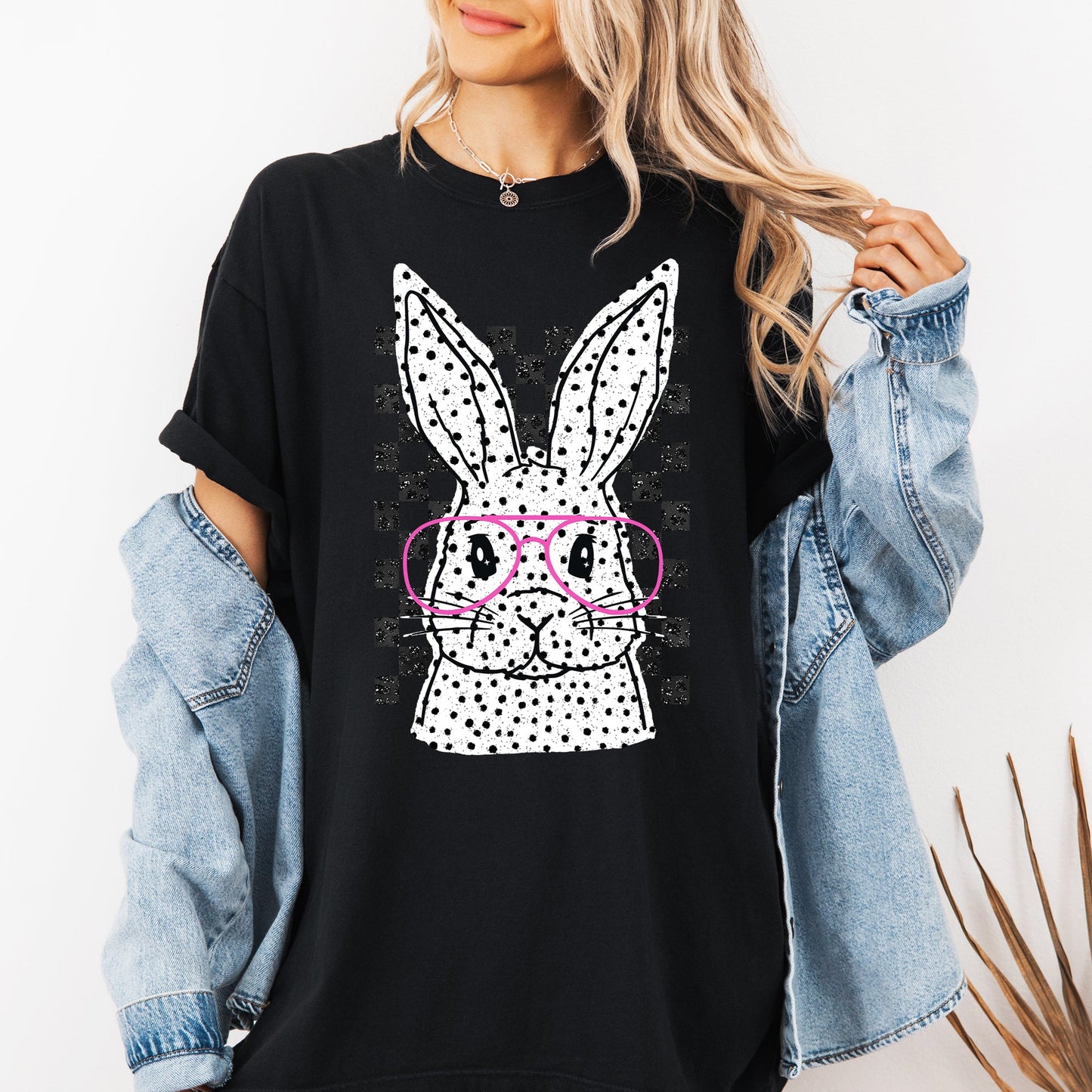 Checkered, Retro, Polka Dot, Easter, Bunny, Jesus, Rabbit, Holiday Tshirt Comfort Colors T-Shirt