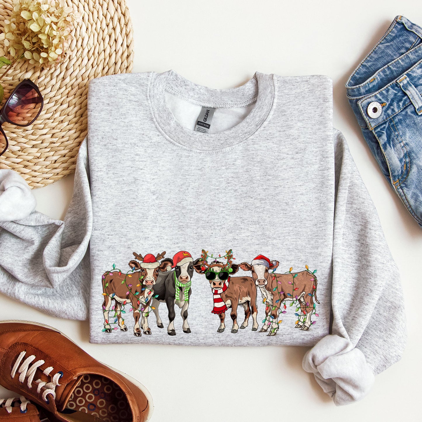 Christmas Calves, Cow Lovers, Santa, Farm Life Sweatshirt