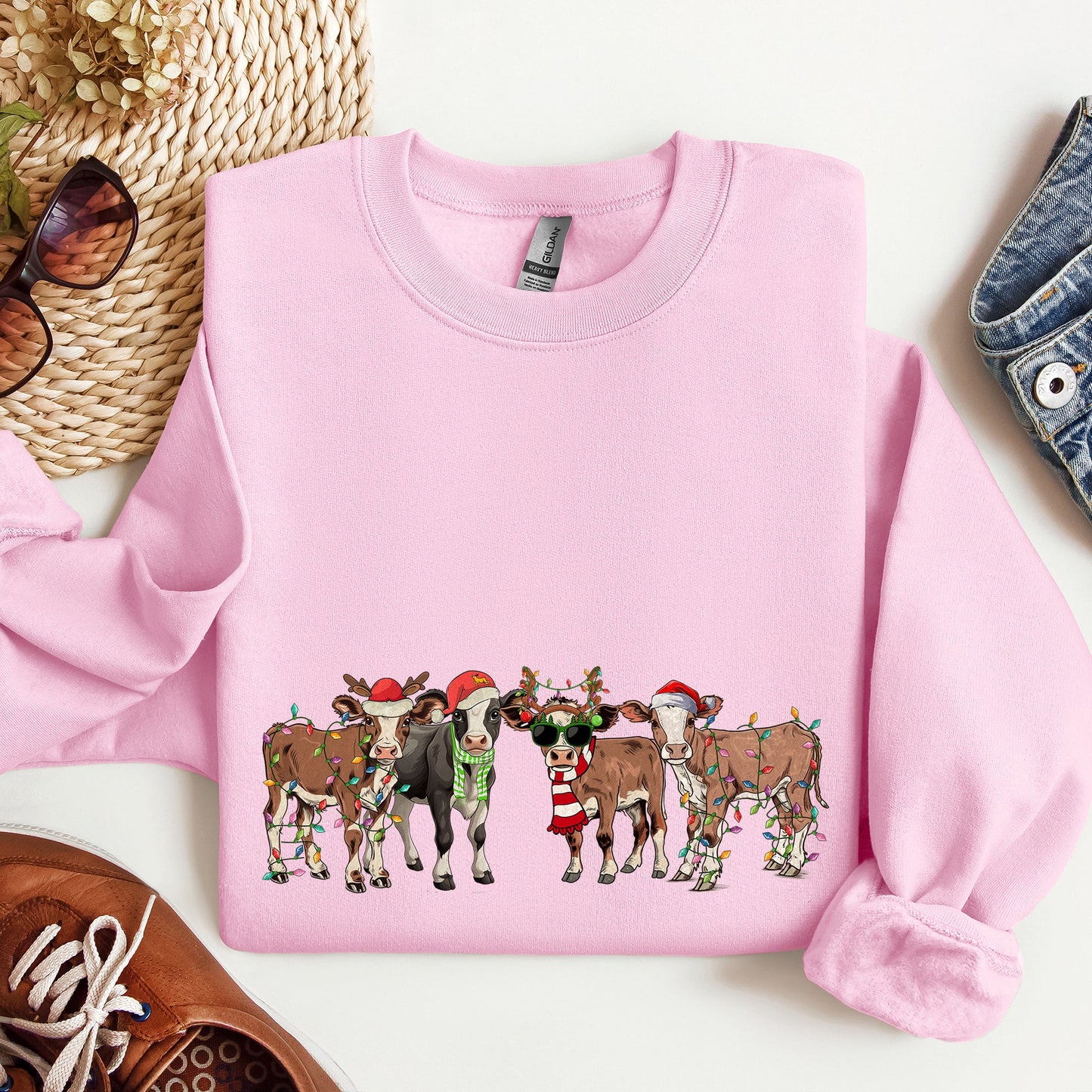 Christmas Calves, Cow Lovers, Santa, Farm Life Sweatshirt