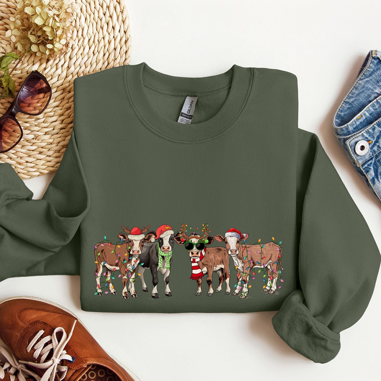Christmas Calves, Cow Lovers, Santa, Farm Life Sweatshirt