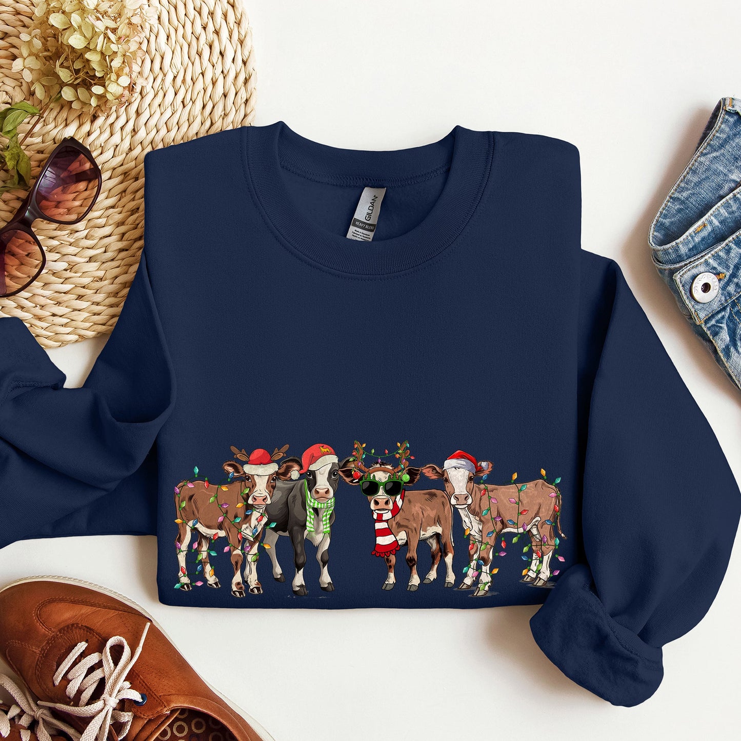 Christmas Calves, Cow Lovers, Santa, Farm Life Sweatshirt