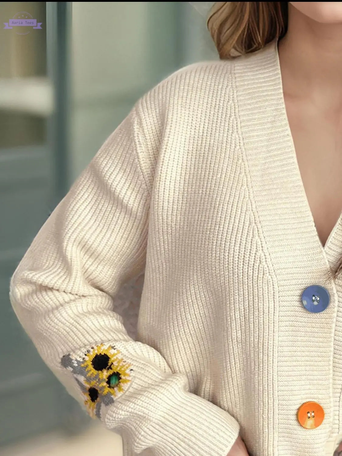Contrast Button V-Neck Long Sleeve Cardigan Trendsi Aaria Tees