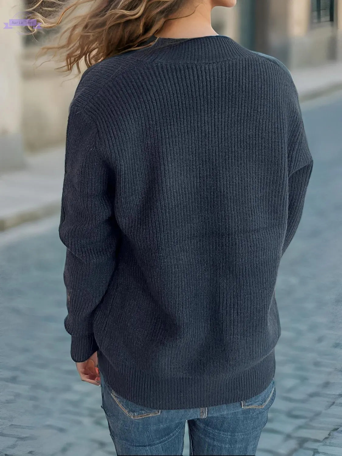 Contrast Button V-Neck Long Sleeve Cardigan Trendsi Aaria Tees