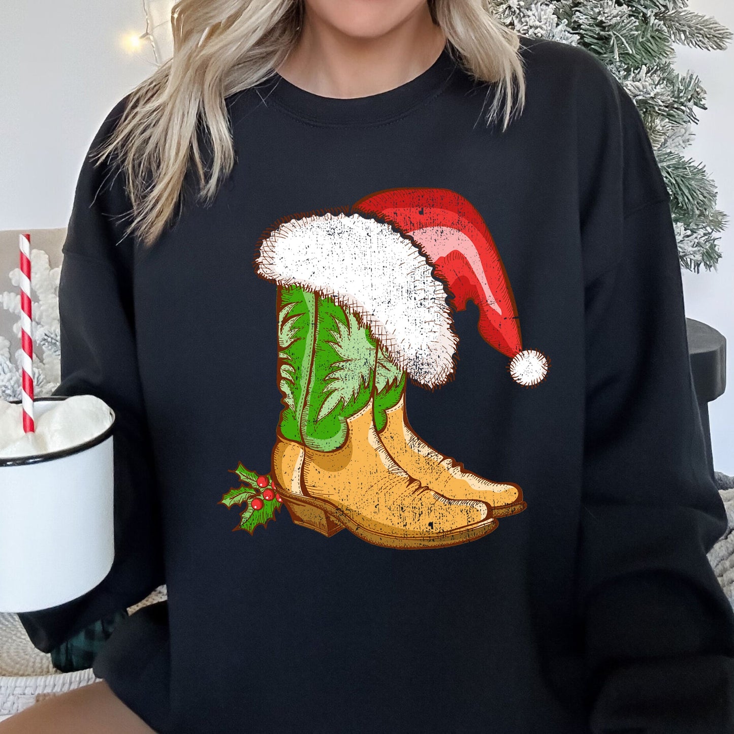 Country Christmas Cowboy Boots Sweatshirt