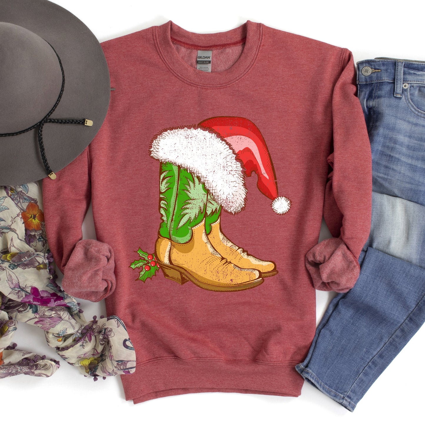Country Christmas Cowboy Boots Sweatshirt