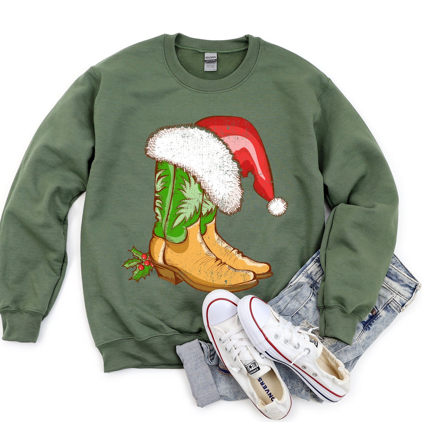 Country Christmas Cowboy Boots Sweatshirt