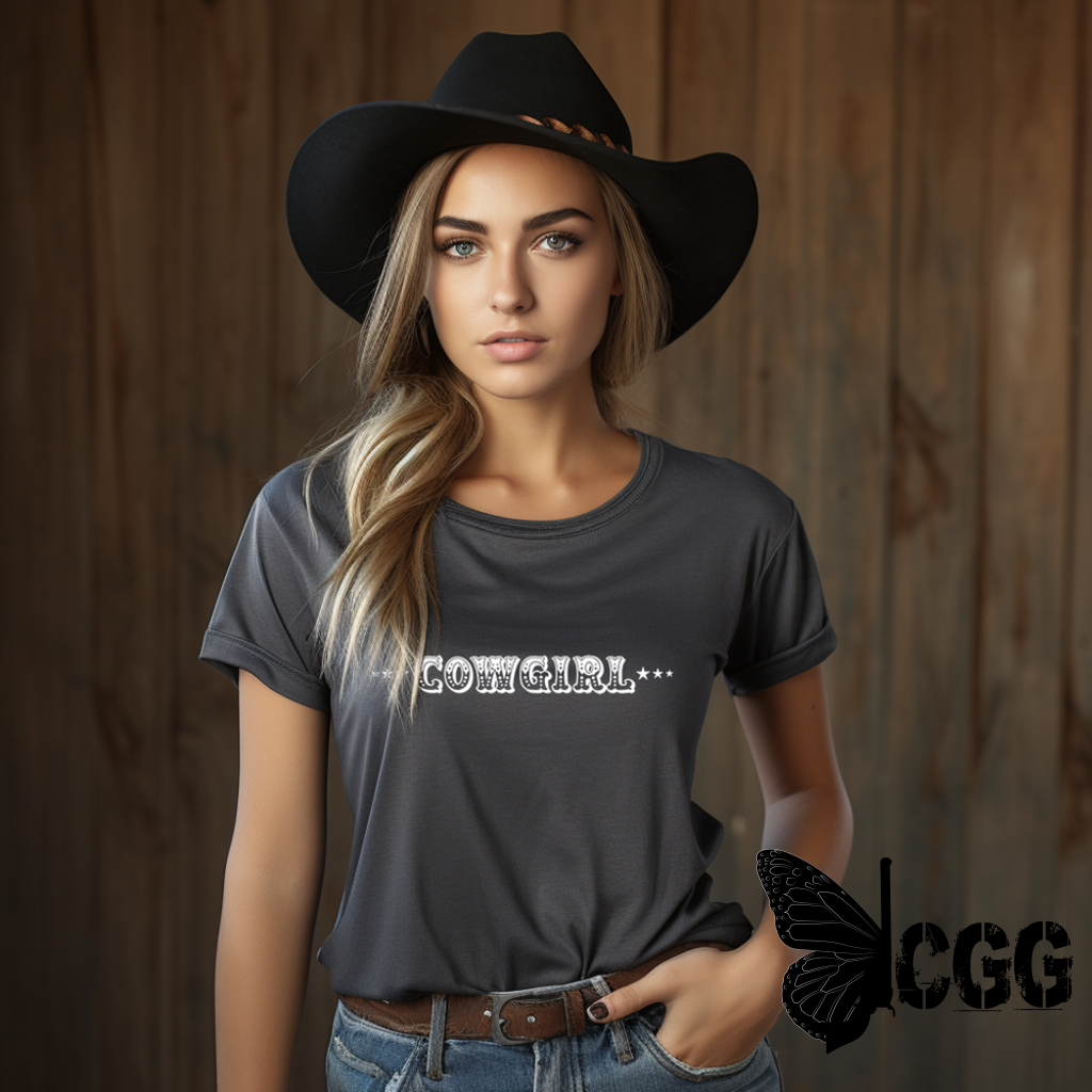 Cowgirl with Sheriff Stars Graphic Tee Shirt - Bourbon Cowgirl - Aaria Tees
