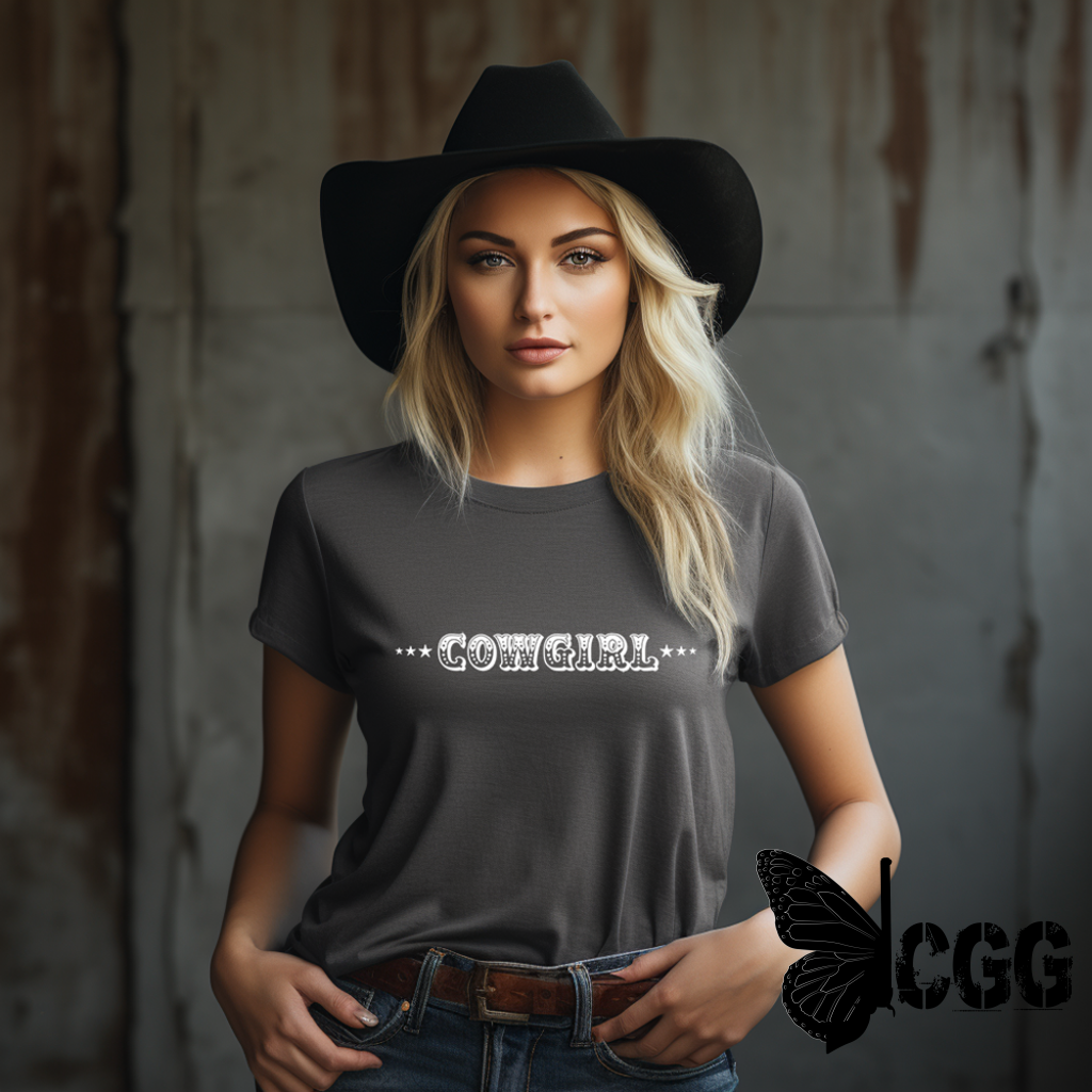 Cowgirl with Sheriff Stars Graphic Tee Shirt - Bourbon Cowgirl - Aaria Tees