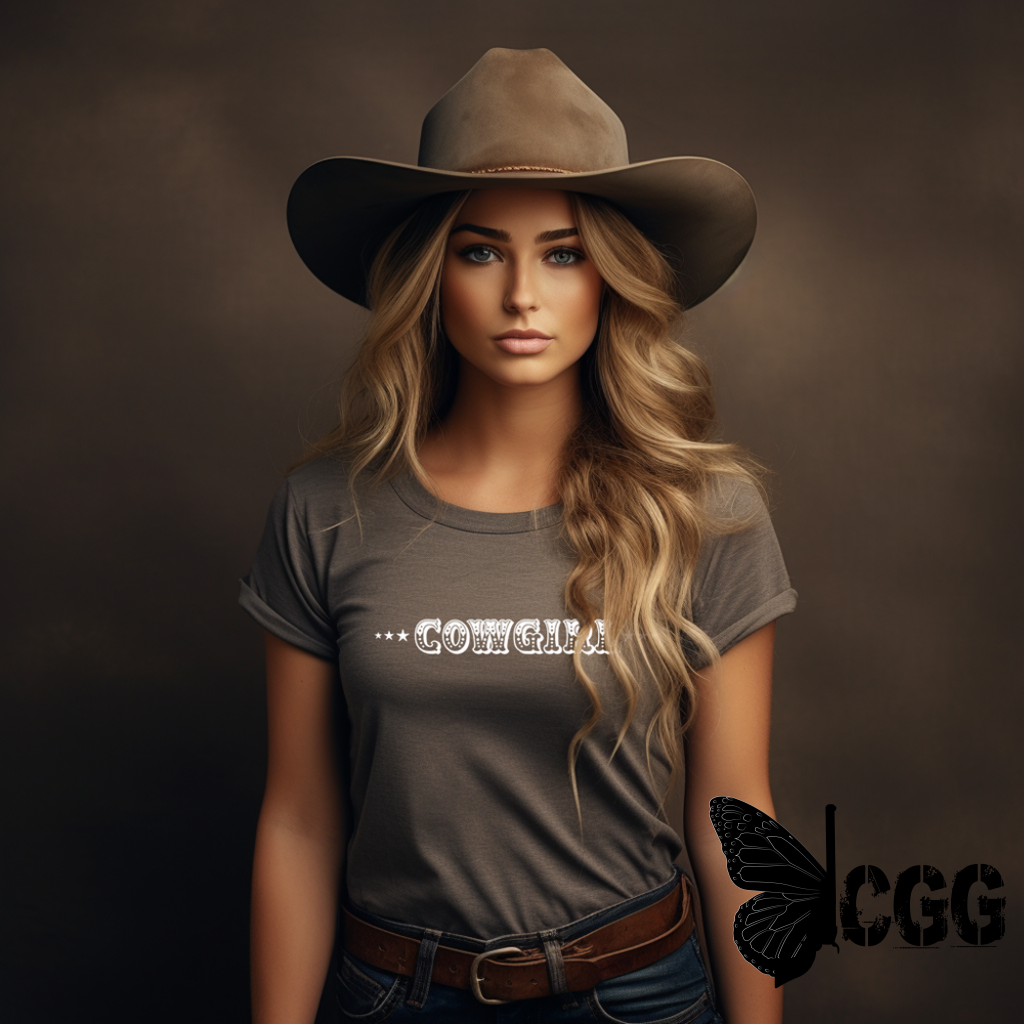 Cowgirl with Sheriff Stars Graphic Tee Shirt - Bourbon Cowgirl - Aaria Tees