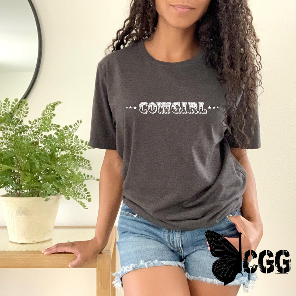Cowgirl with Sheriff Stars Graphic Tee Shirt - Bourbon Cowgirl - Aaria Tees