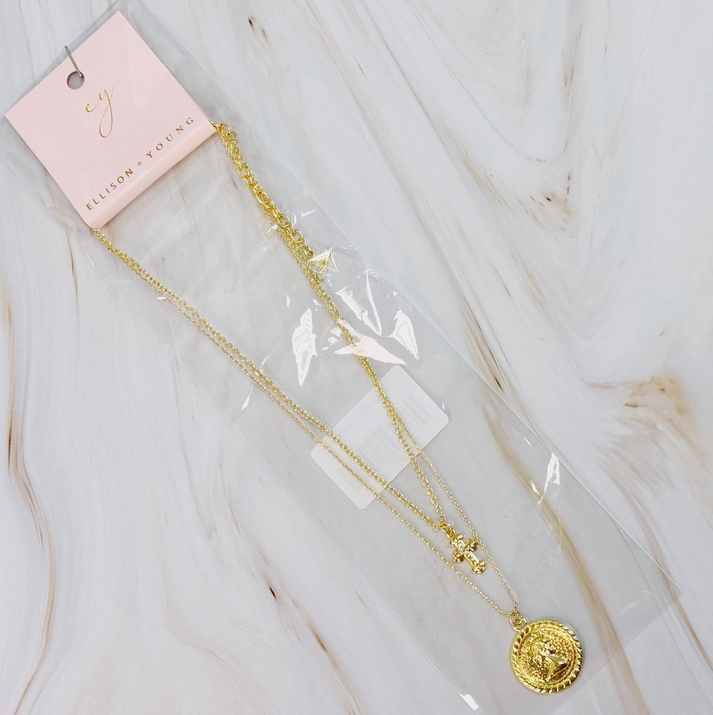 Cross And Coin Layered Necklace - Aaria Tees