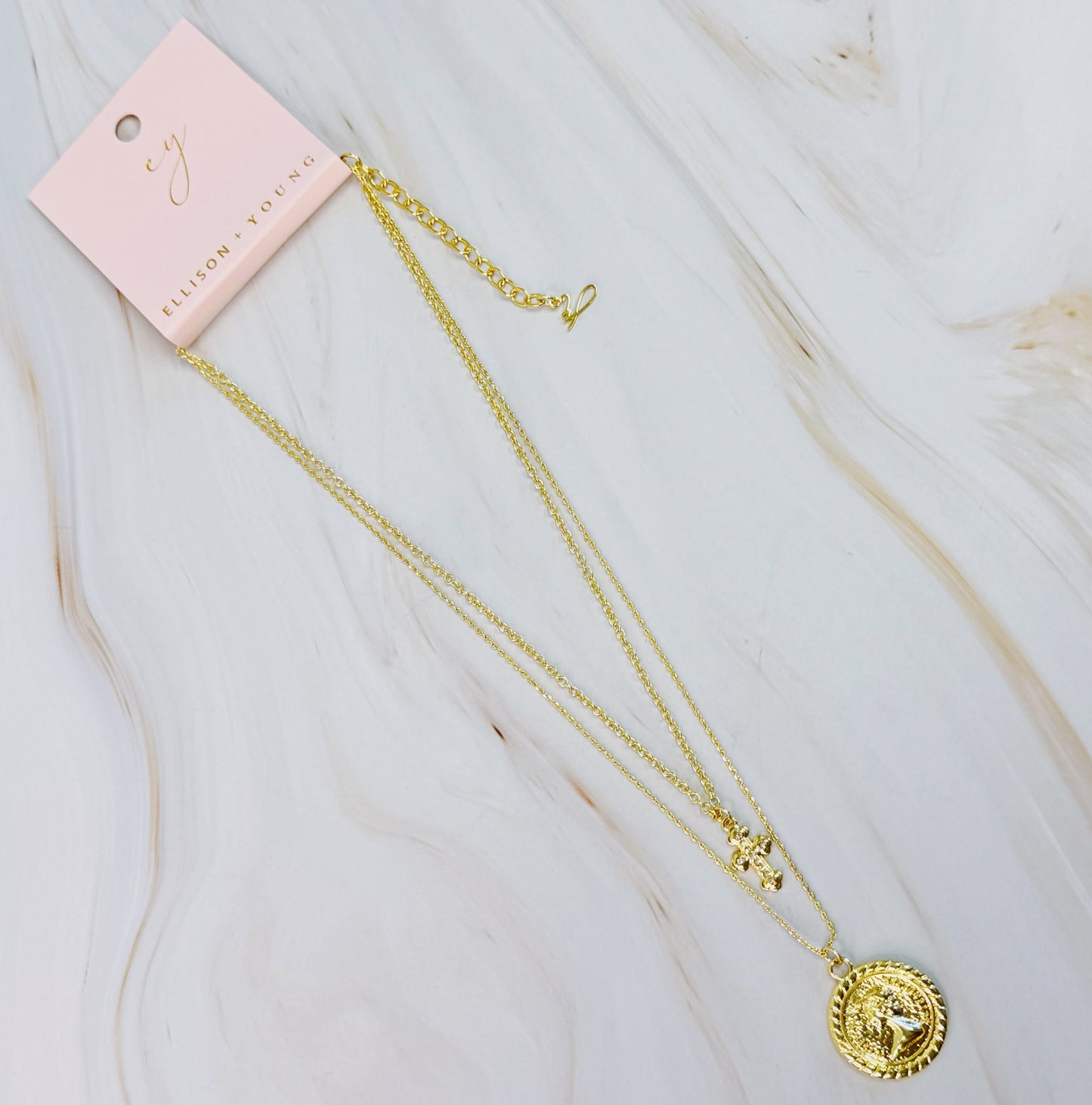 Cross And Coin Layered Necklace - Aaria Tees