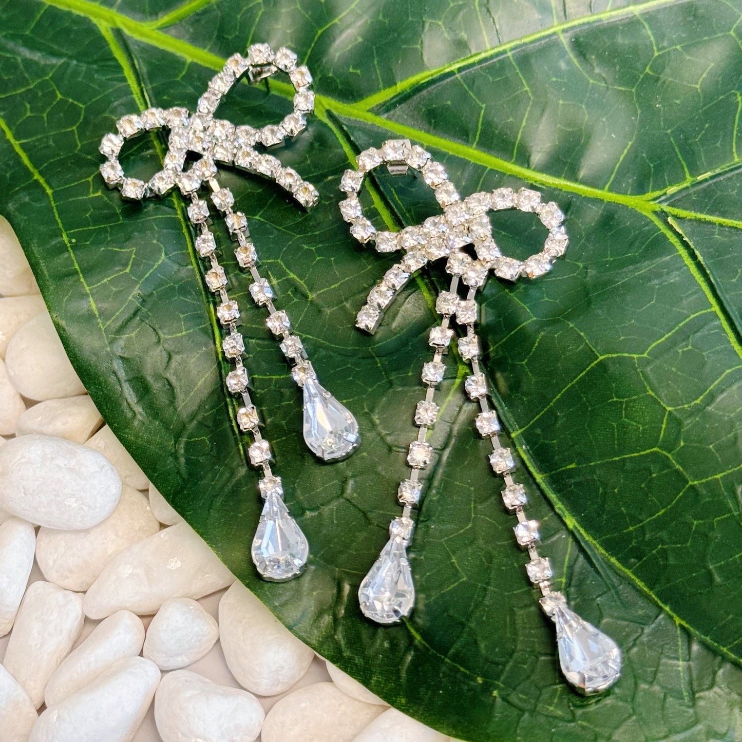 Crystal Bow Drop Earrings - Aaria Tees