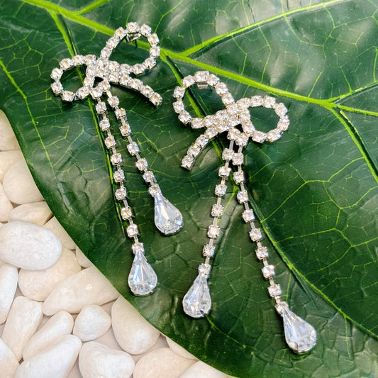 Crystal Bow Drop Earrings - Aaria Tees
