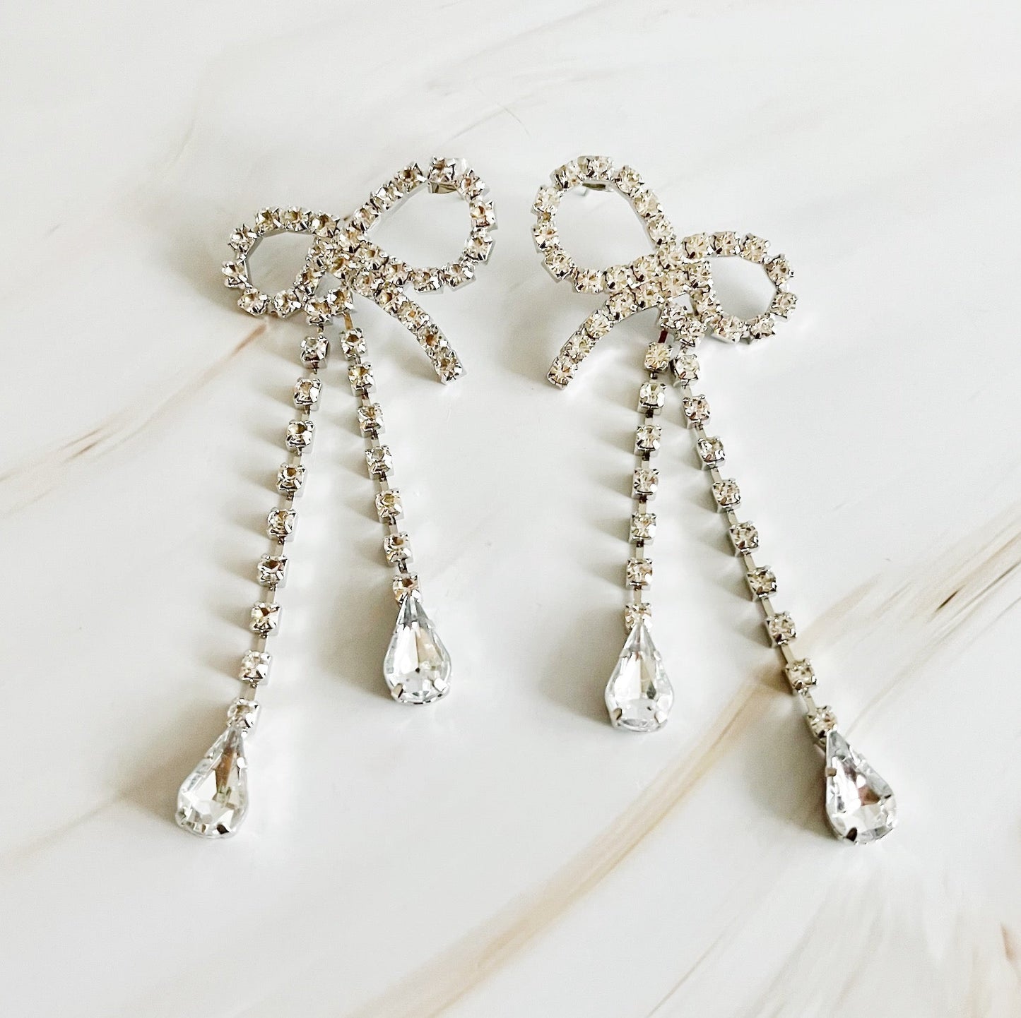 Crystal Bow Drop Earrings - Aaria Tees