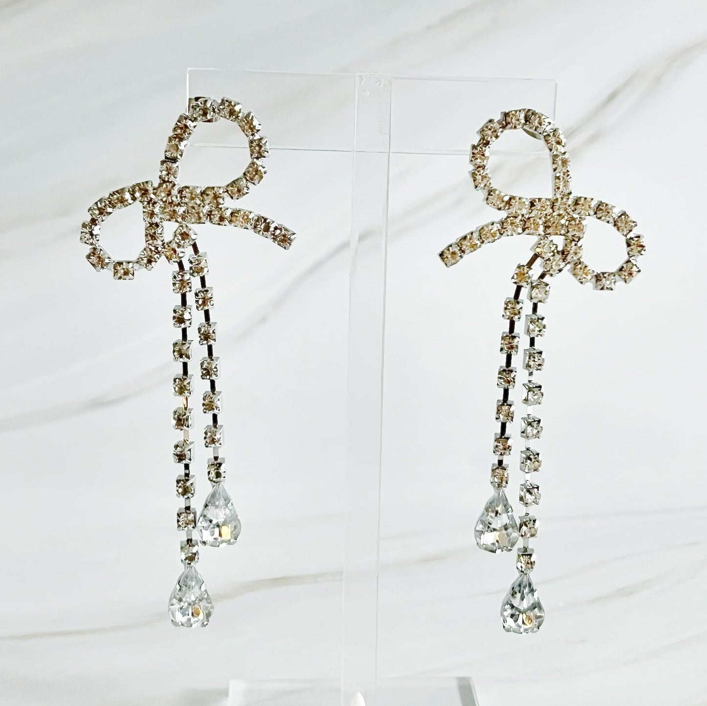 Crystal Bow Drop Earrings - Aaria Tees