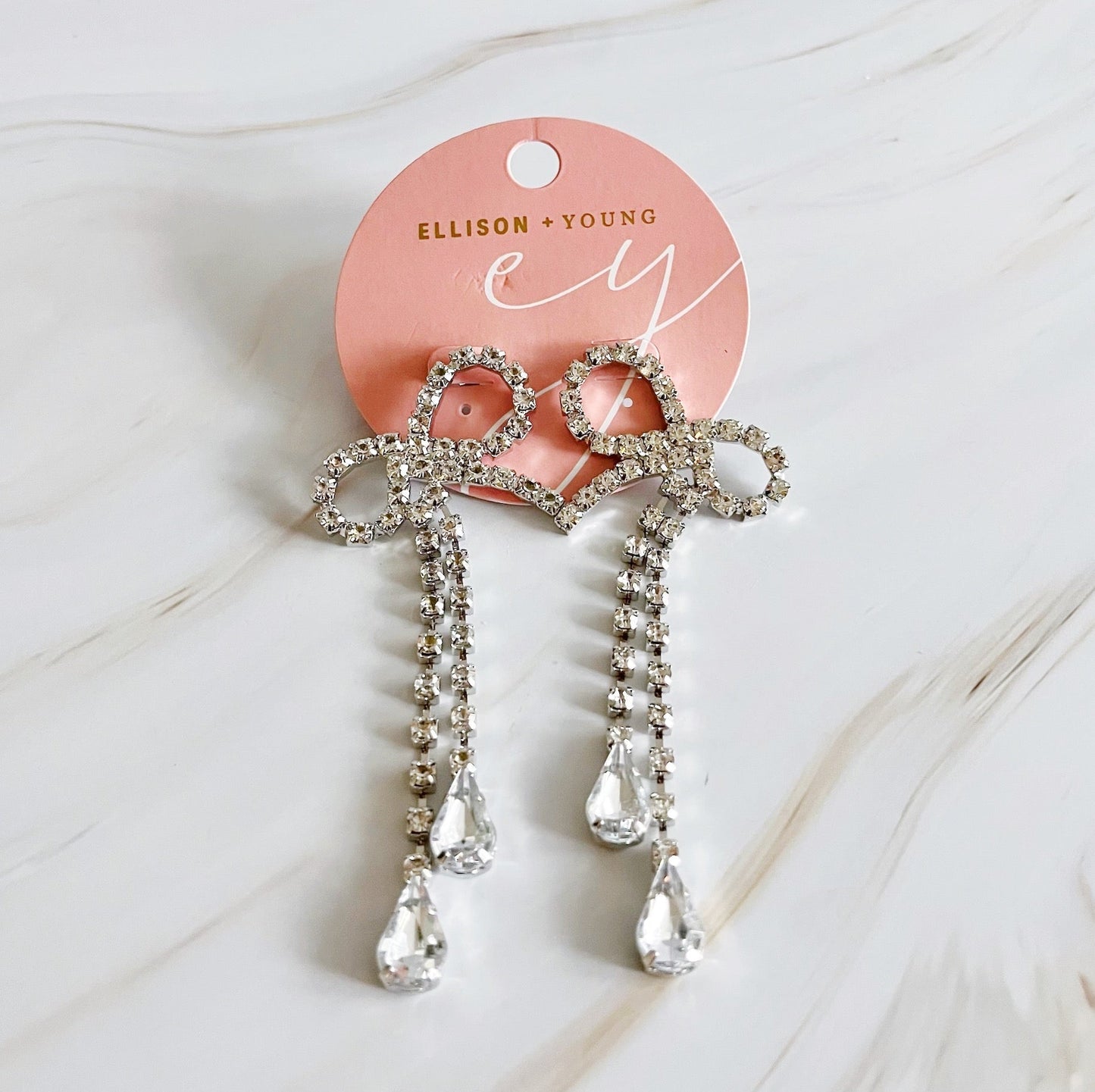 Crystal Bow Drop Earrings - Aaria Tees