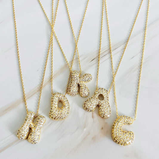Crystal Bubble Initial Necklace - Aaria Tees