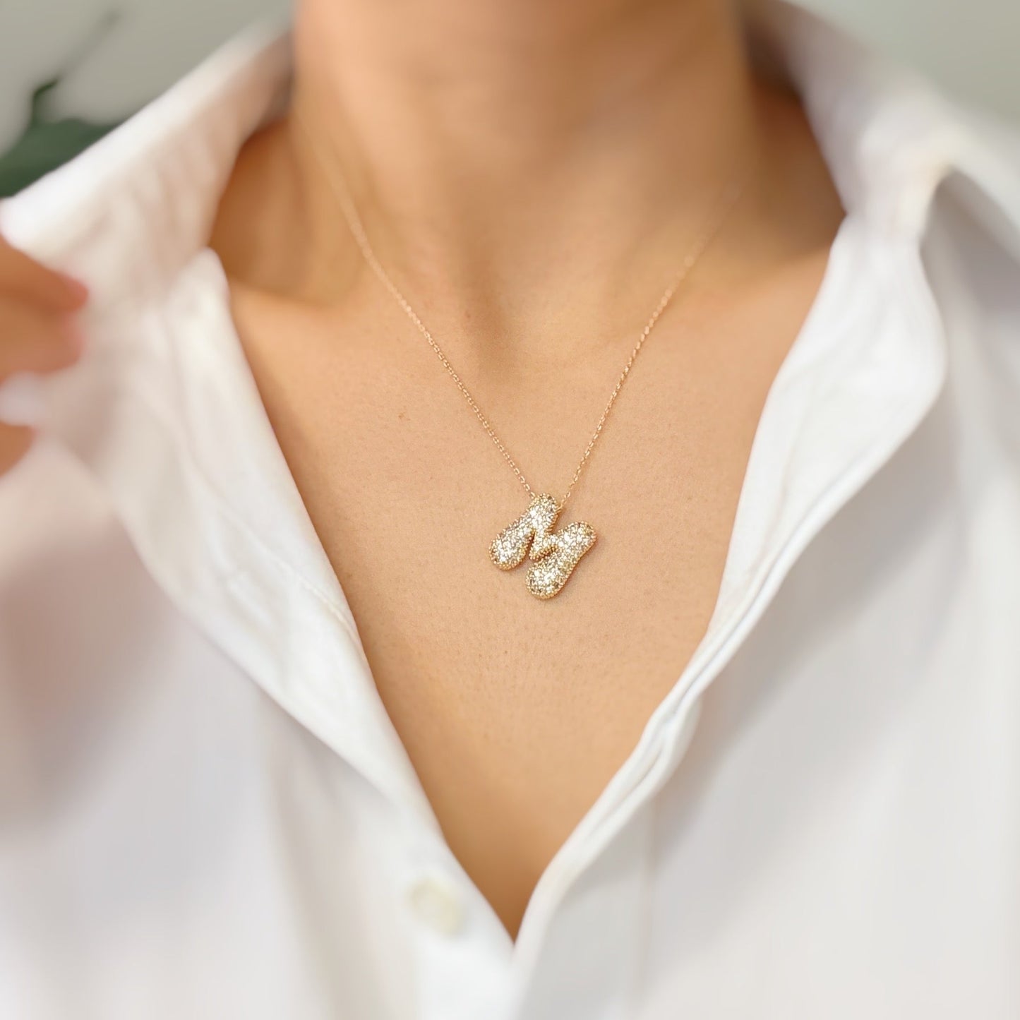 Crystal Bubble Initial Necklace - Aaria Tees
