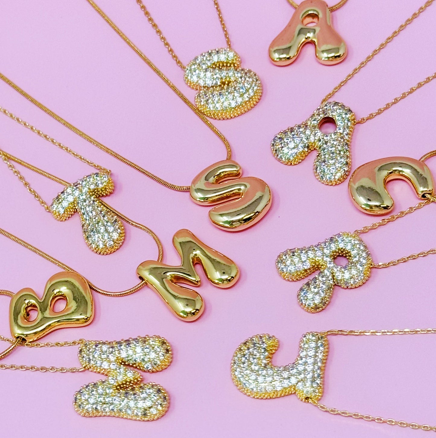 Crystal Bubble Initial Necklace - Aaria Tees