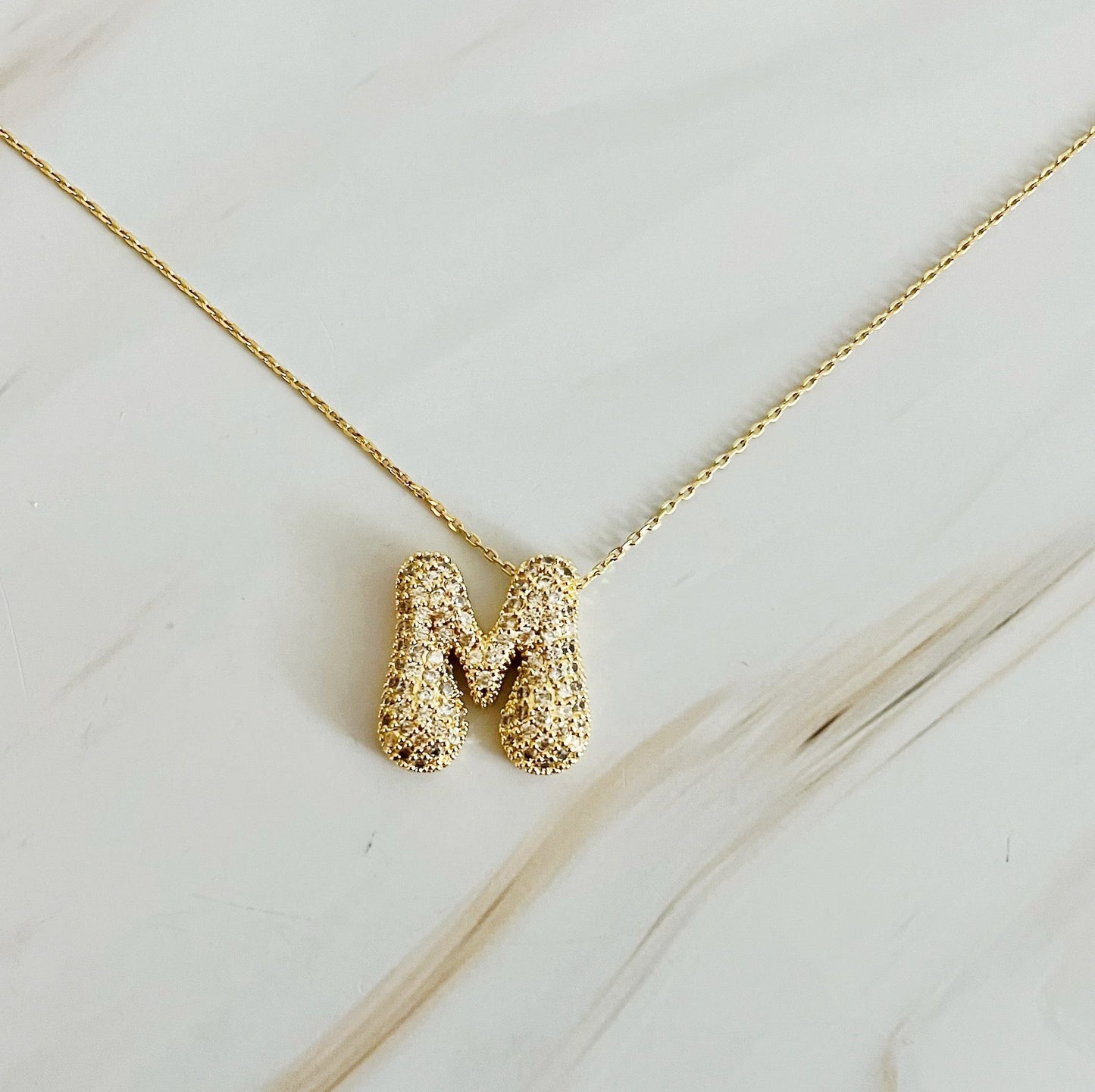 Crystal Bubble Initial Necklace - Aaria Tees