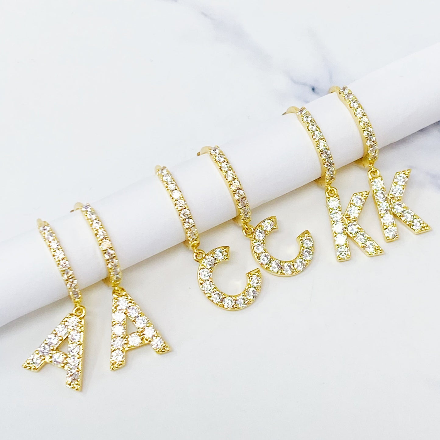 Crystal Initial Drop Earrings - Aaria Tees
