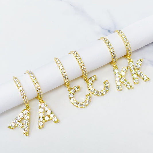 Crystal Initial Drop Earrings - Aaria Tees