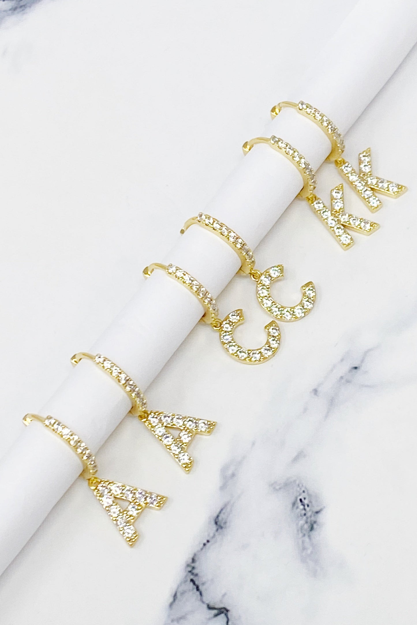 Crystal Initial Drop Earrings - Aaria Tees