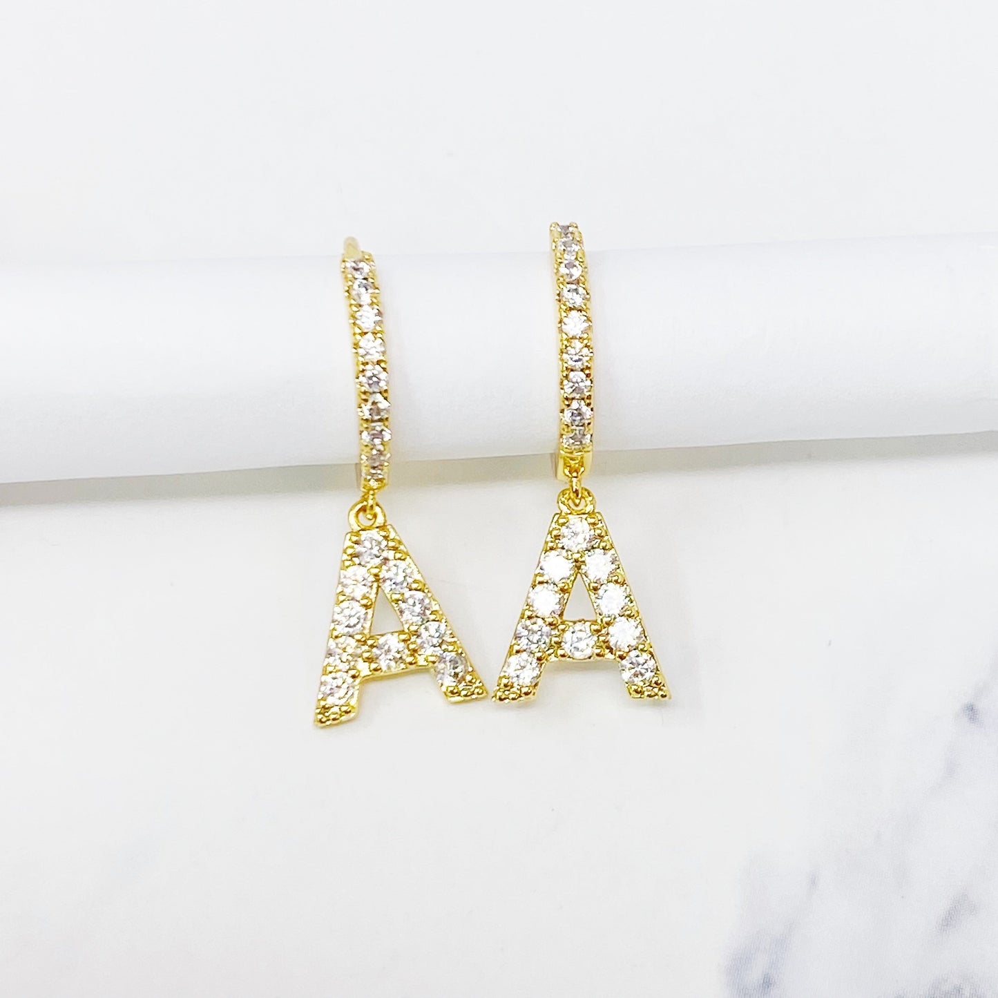 Crystal Initial Drop Earrings - Aaria Tees
