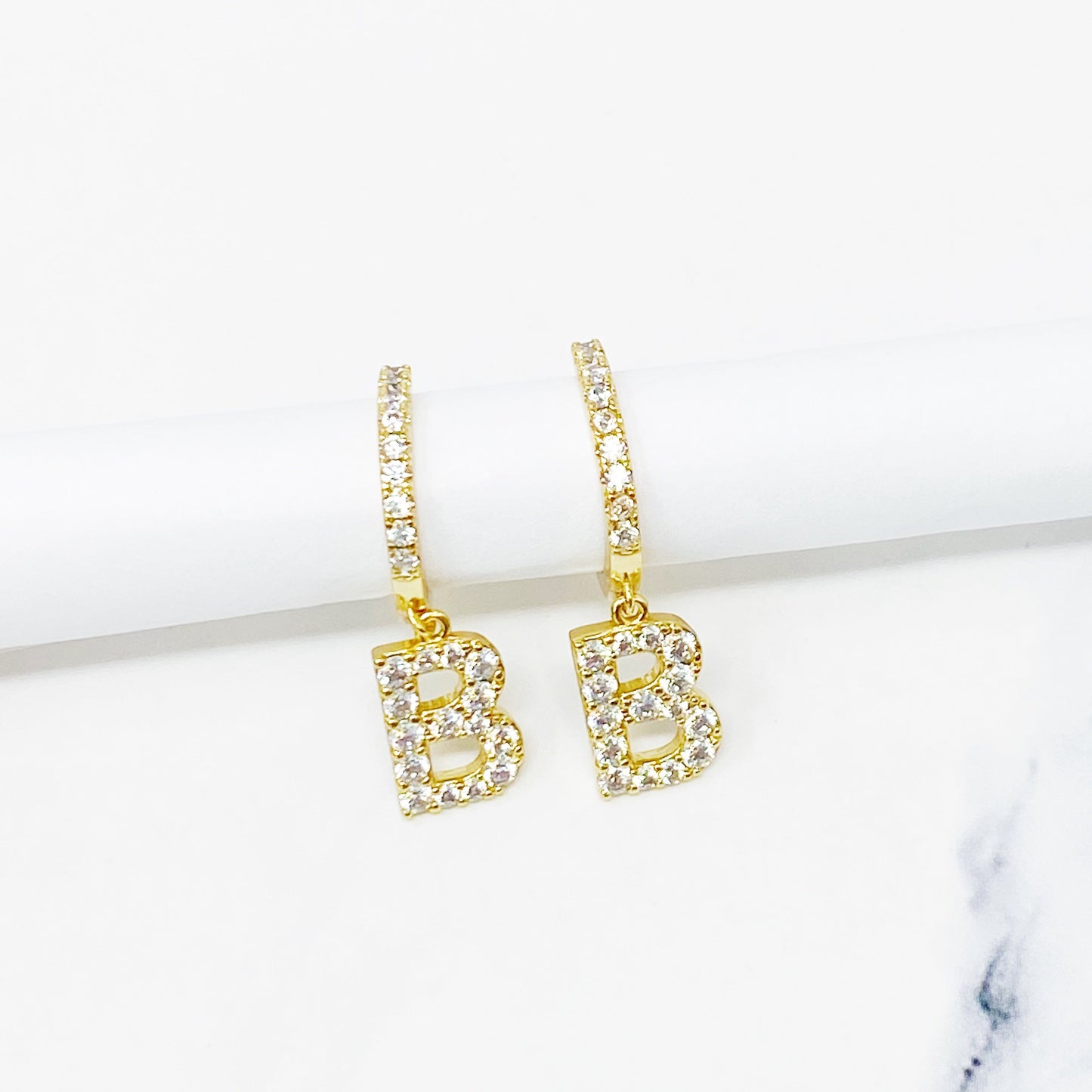 Crystal Initial Drop Earrings - Aaria Tees