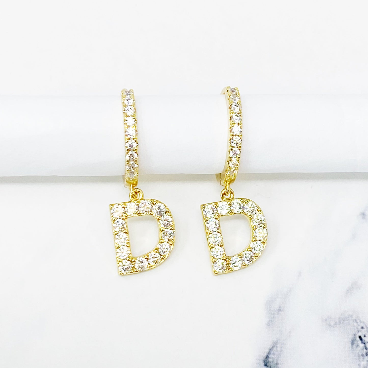 Crystal Initial Drop Earrings - Aaria Tees