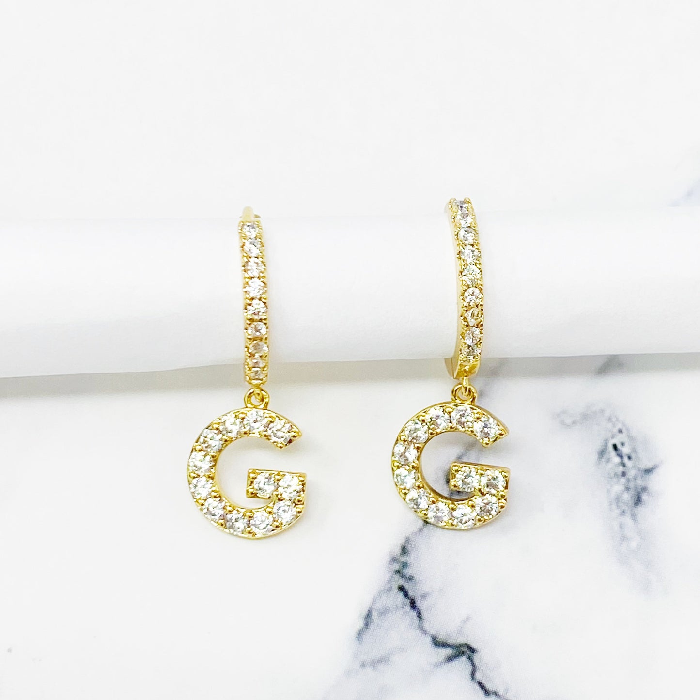 Crystal Initial Drop Earrings - Aaria Tees