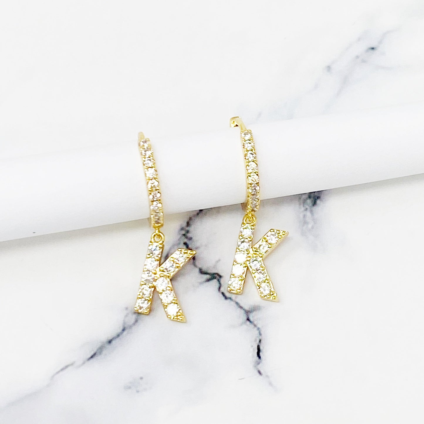 Crystal Initial Drop Earrings - Aaria Tees