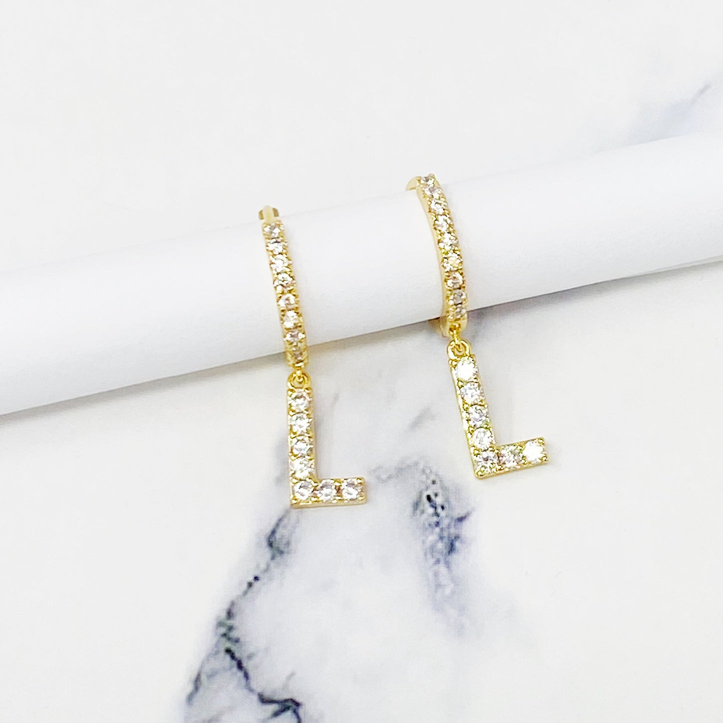 Crystal Initial Drop Earrings - Aaria Tees