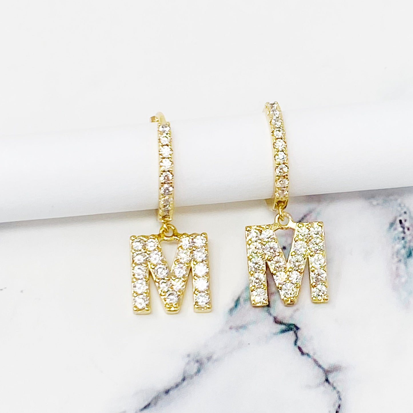 Crystal Initial Drop Earrings - Aaria Tees