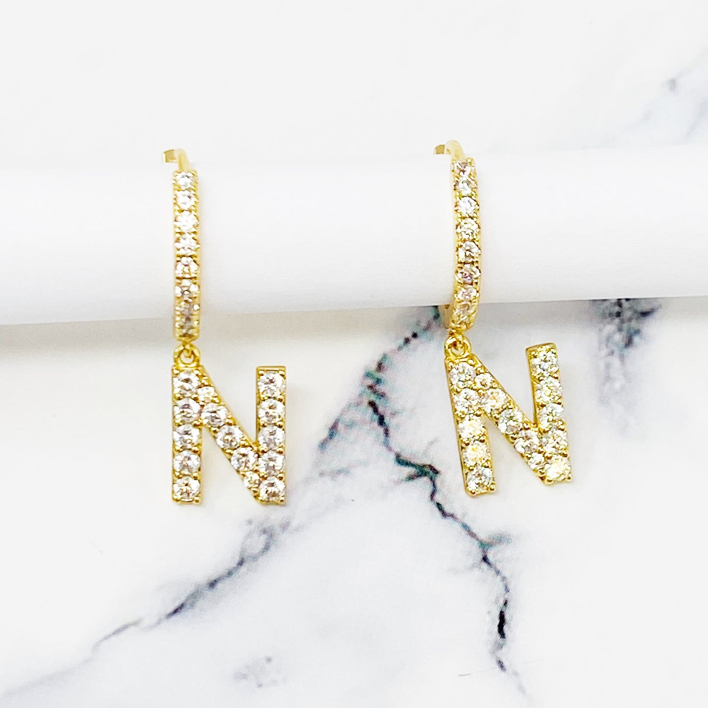 Crystal Initial Drop Earrings - Aaria Tees