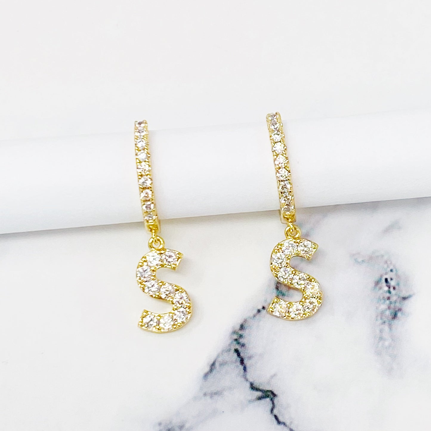 Crystal Initial Drop Earrings - Aaria Tees