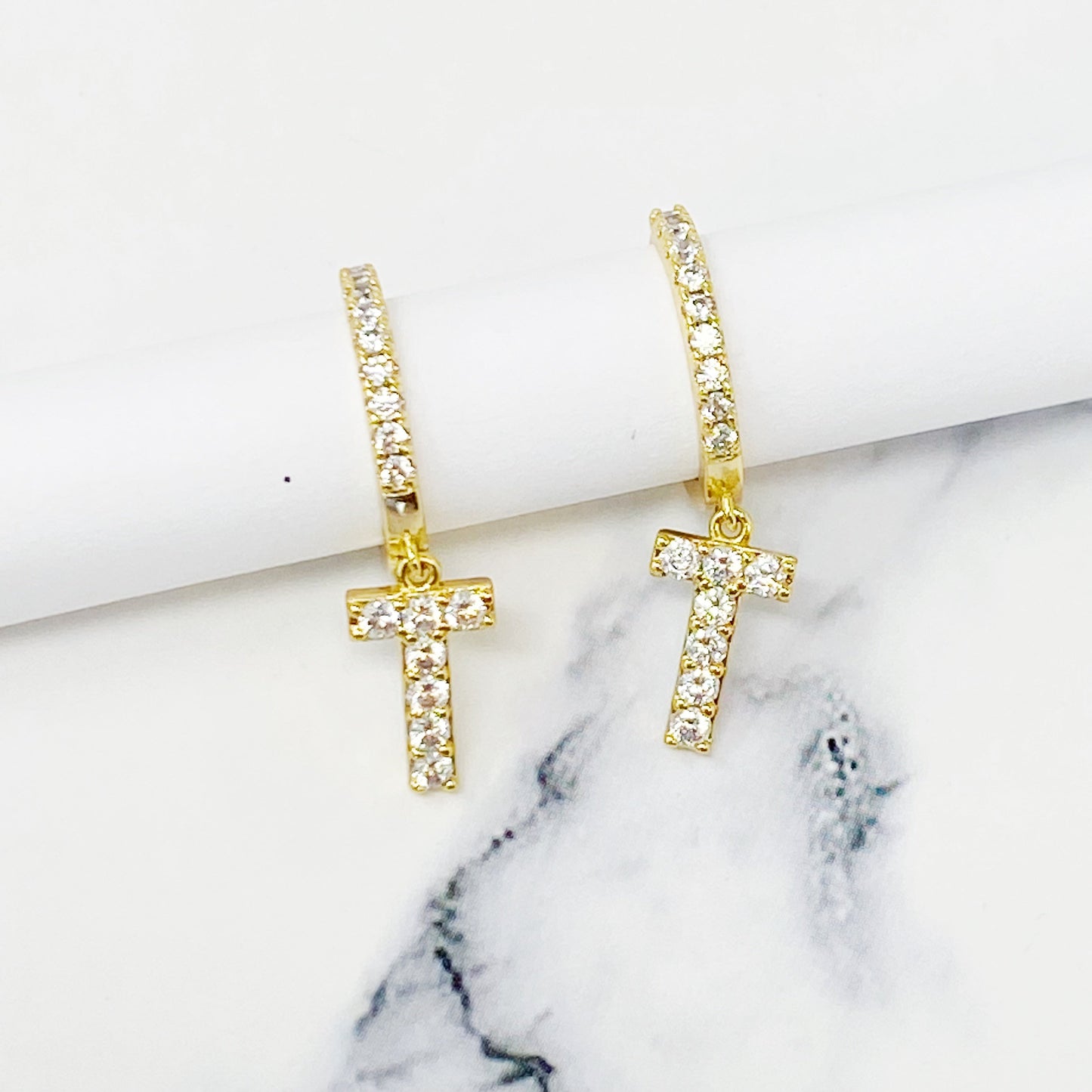 Crystal Initial Drop Earrings - Aaria Tees