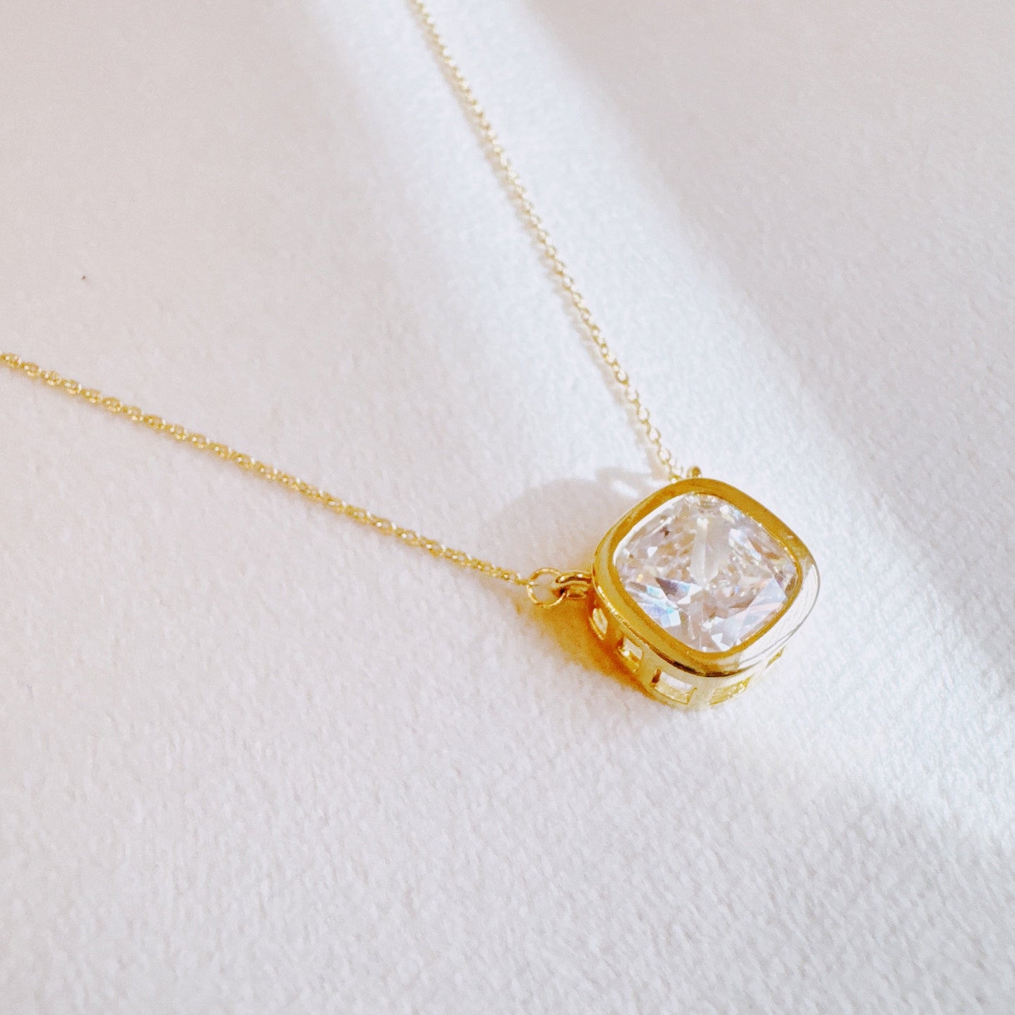 Cushion Cut Bezel Diamond Necklace - Aaria Tees