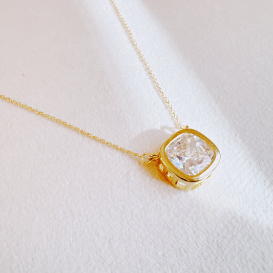 Cushion Cut Bezel Diamond Necklace - Aaria Tees