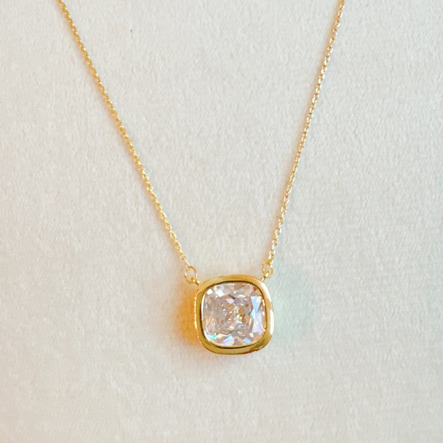 Cushion Cut Bezel Diamond Necklace - Aaria Tees