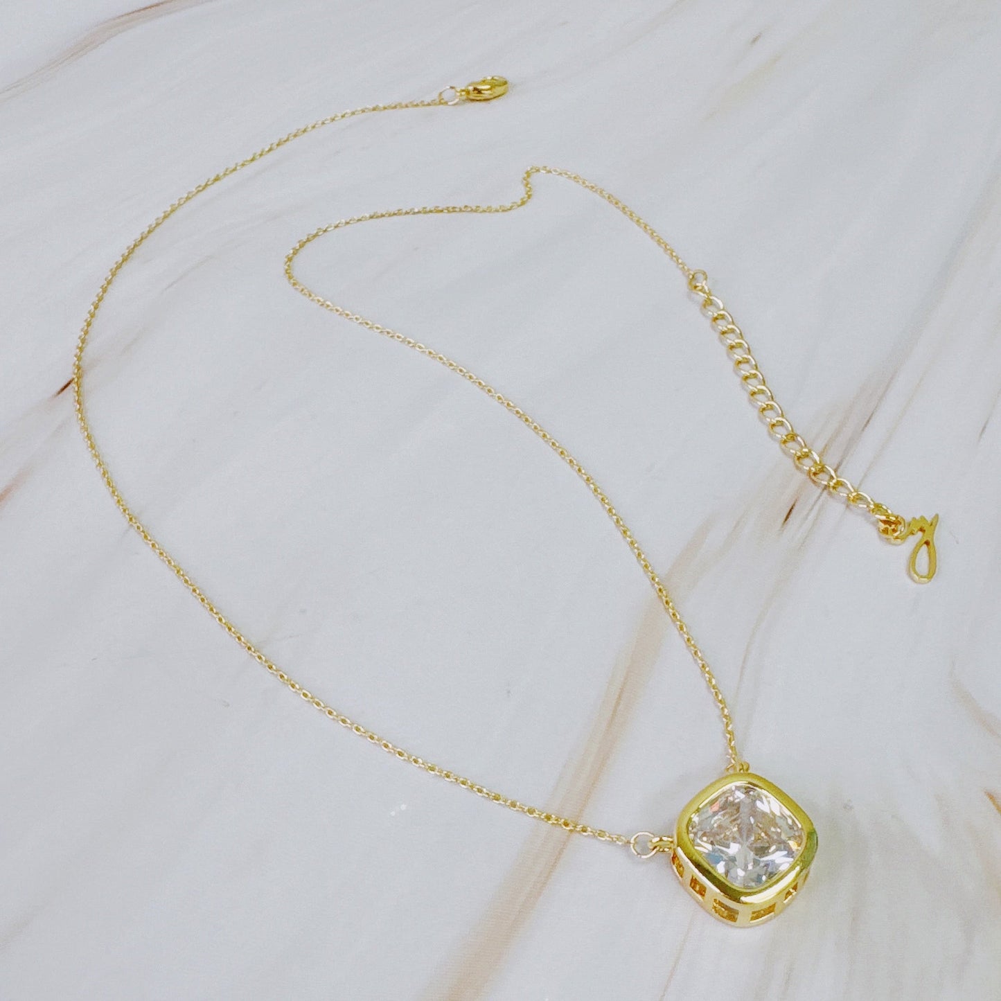 Cushion Cut Bezel Diamond Necklace - Aaria Tees