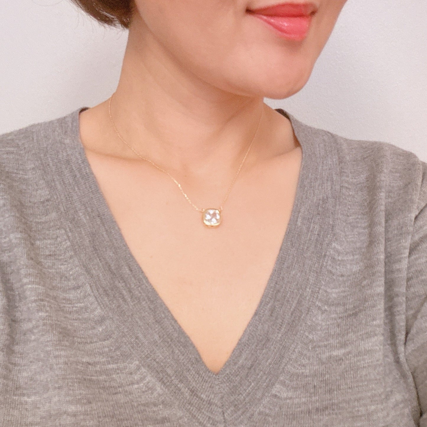 Cushion Cut Bezel Diamond Necklace - Aaria Tees
