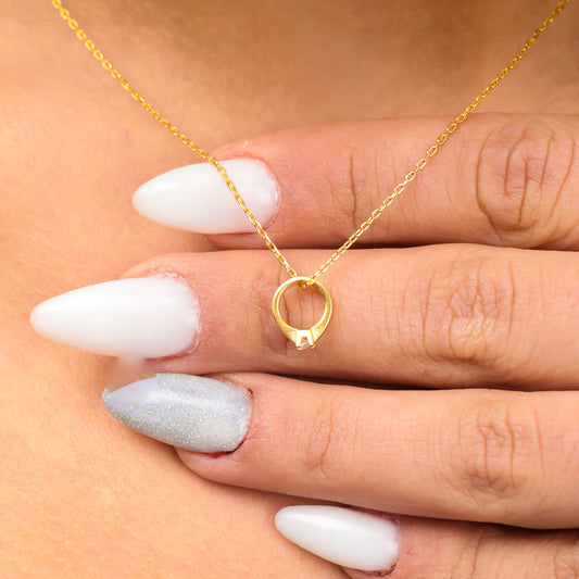 Diamond Ring Necklace Dainty, Tiny Diamond Ring Pendant,Proposal Valentines Gift, Mother Gift, Tiny Silver Necklace, Diamond Ring Pendant, - Aaria Tees