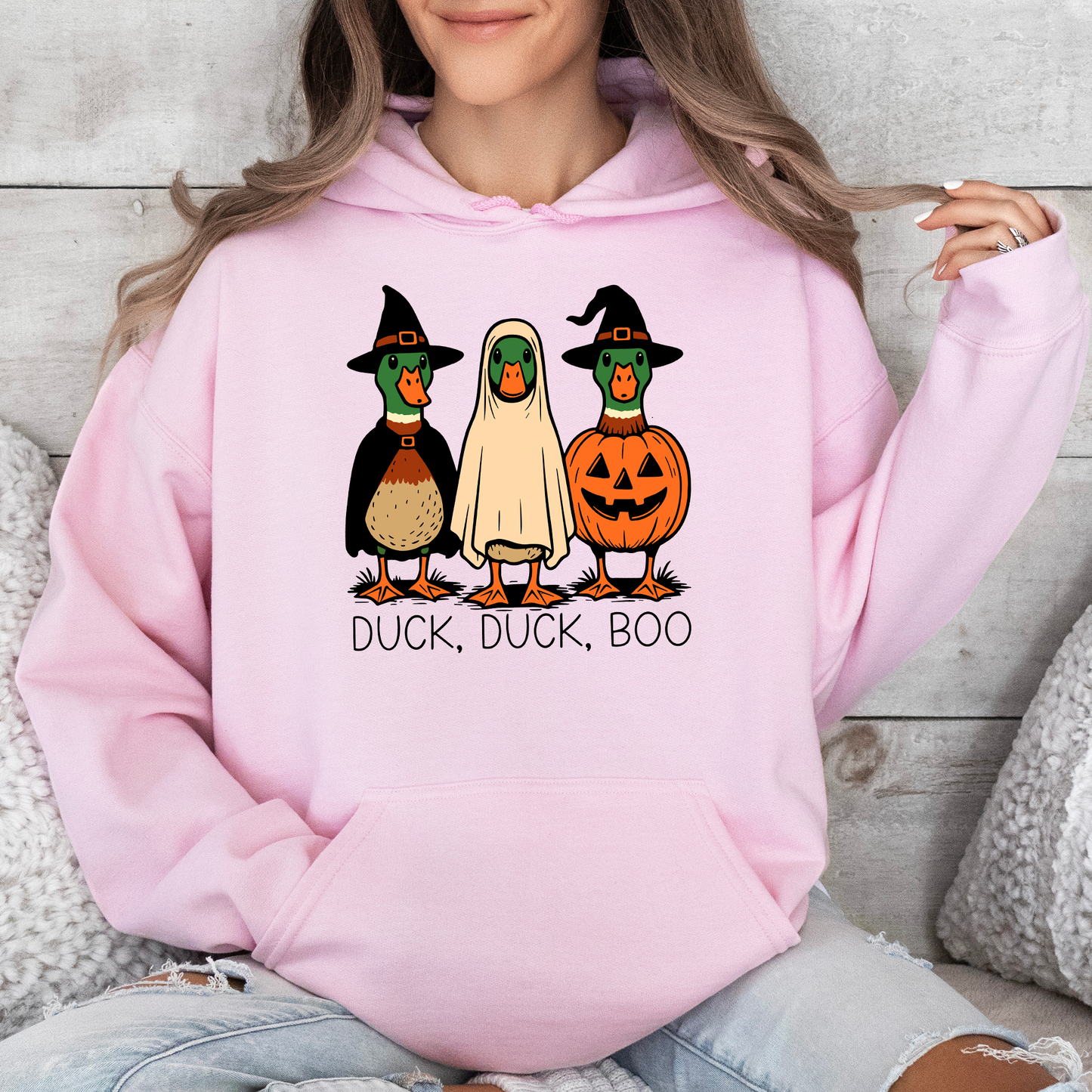 Duck Duck Boo, Funny Goose Halloween, Silly Duck Ghost, Witch, Trick or Treat, Spooky Season, Graphic Hoodie, Hooded Sweatshirt