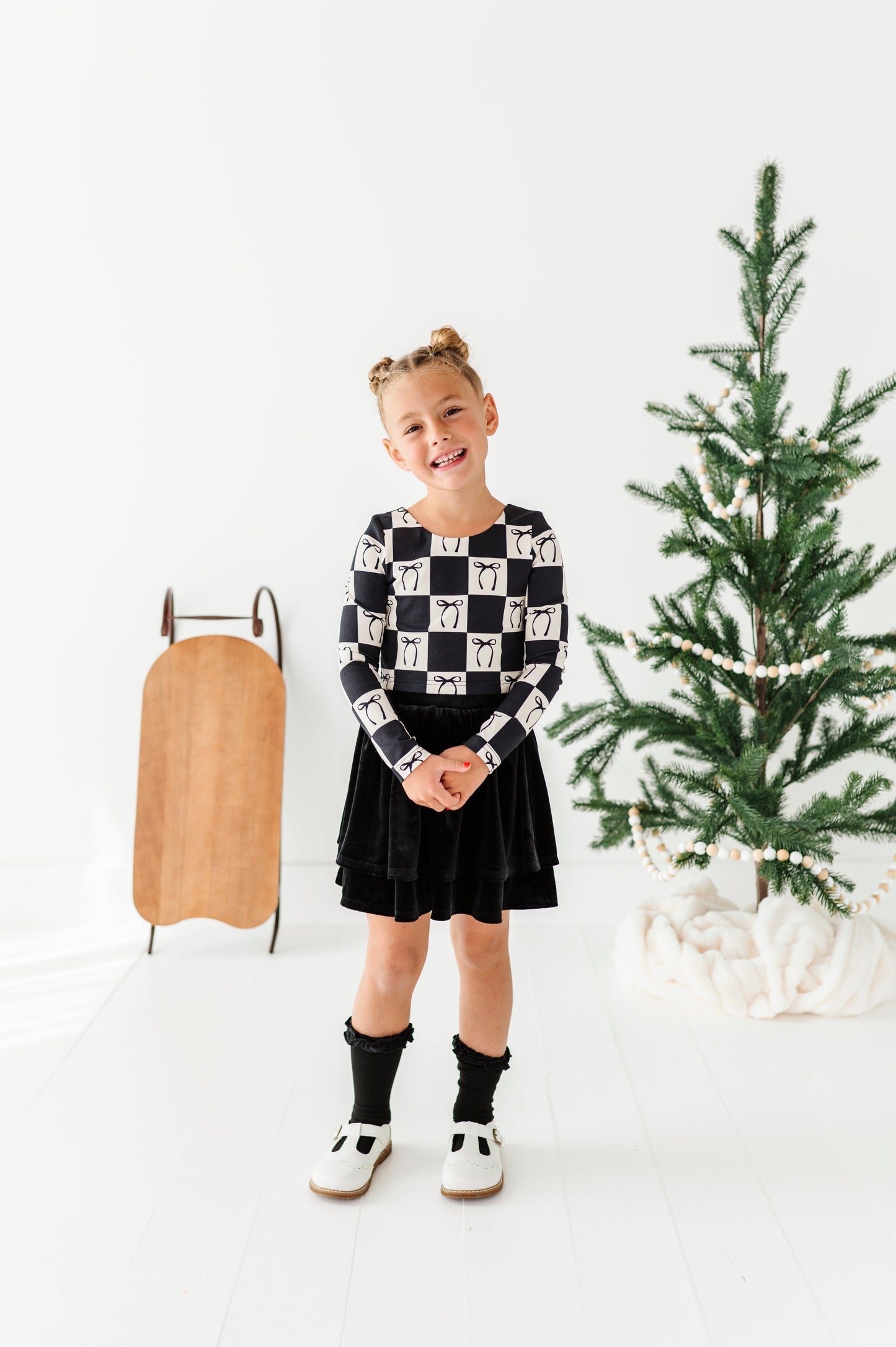 Checkered Bow | CROPPED Bow Back Long Sleeve Top