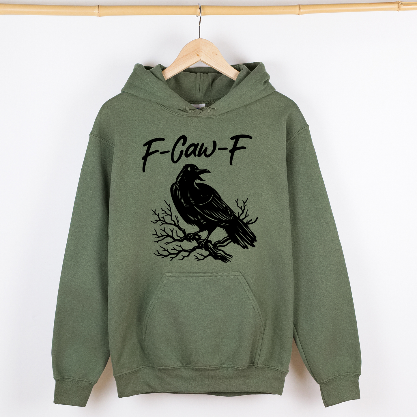 F Caw F, Raven, Crow, Funny, Trending, Vulgar, Crude, Halloween, Goth, Witch, Spooky, Graphic Hoodie, Hooded Sweatshirt