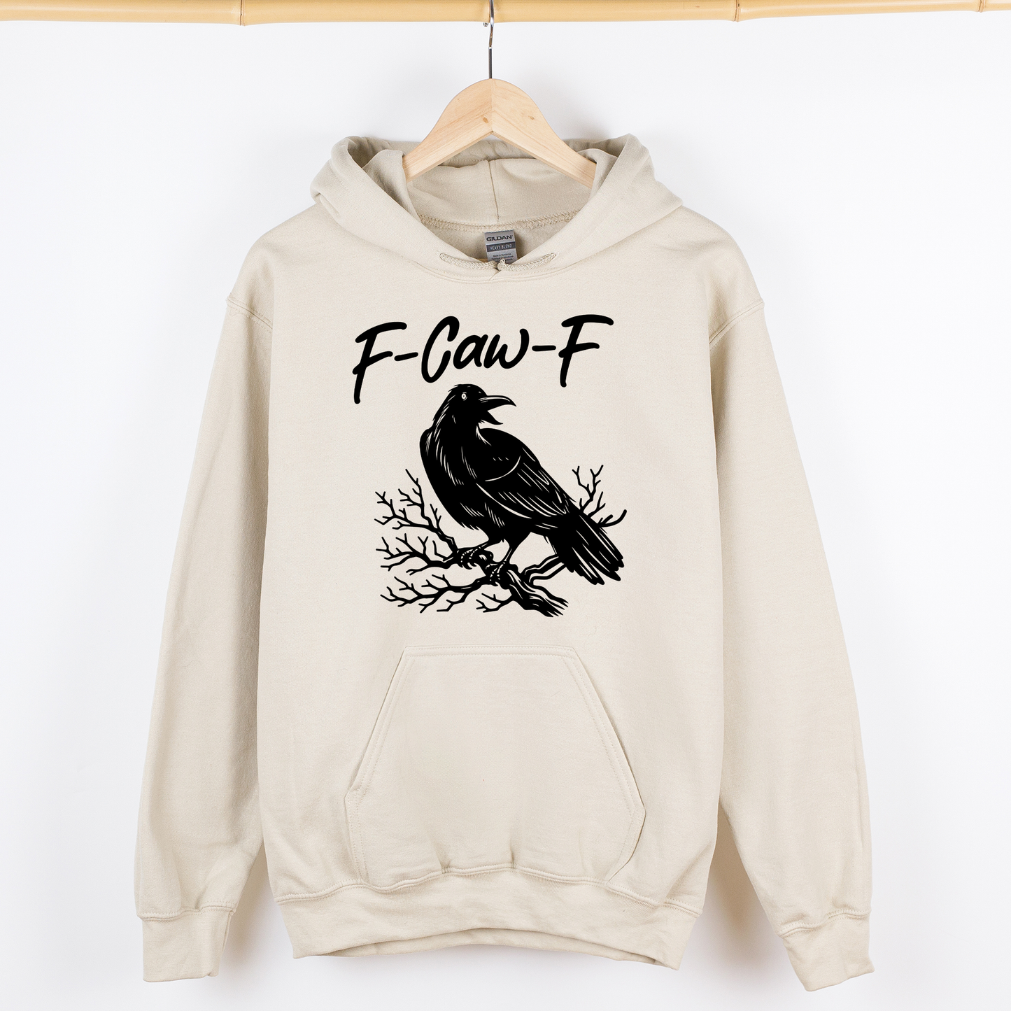 F Caw F, Raven, Crow, Funny, Trending, Vulgar, Crude, Halloween, Goth, Witch, Spooky, Graphic Hoodie, Hooded Sweatshirt