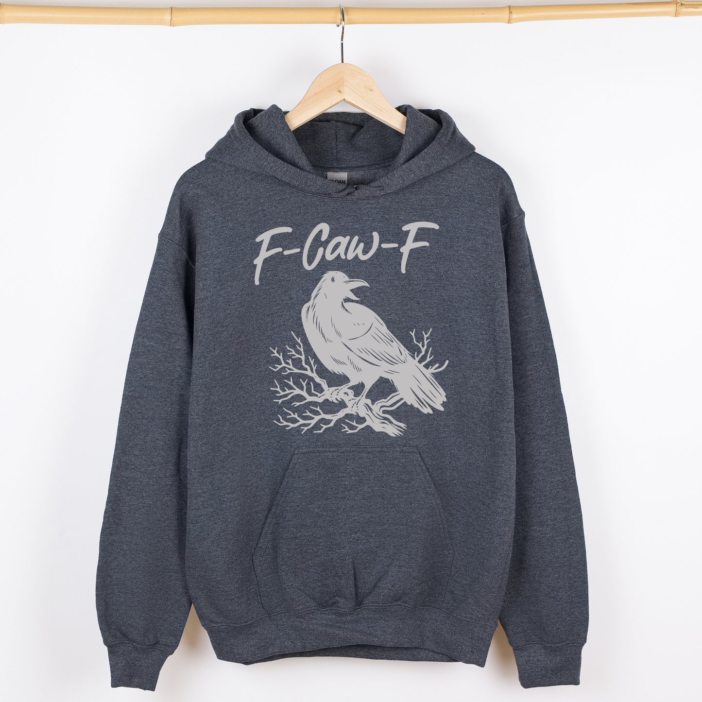 F Caw F, Raven, Crow, Funny, Trending, Vulgar, Crude, Halloween, Goth, Witch, Spooky, Graphic Hoodie, Hooded Sweatshirt