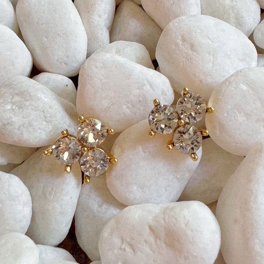 Faceted Trio Crystals Stud Earrings - Aaria Tees